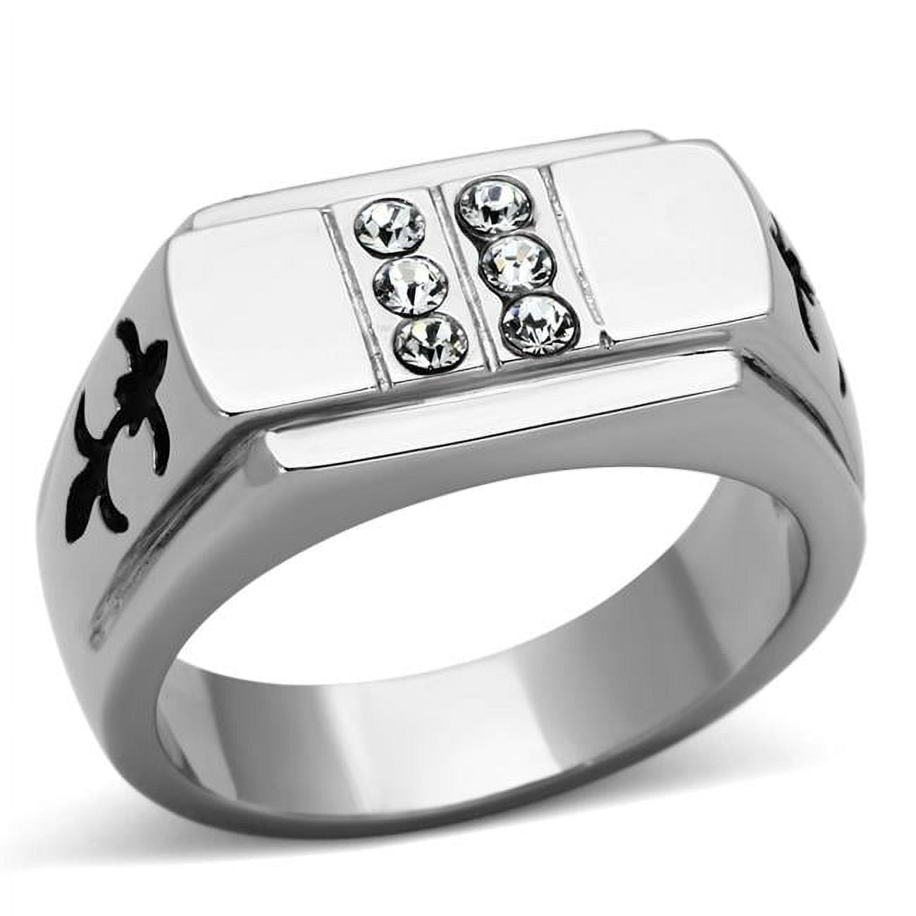 TK1071-13 Men High Polished Stainless Steel Ring with Top Grade Crystal in Clear - Size 13