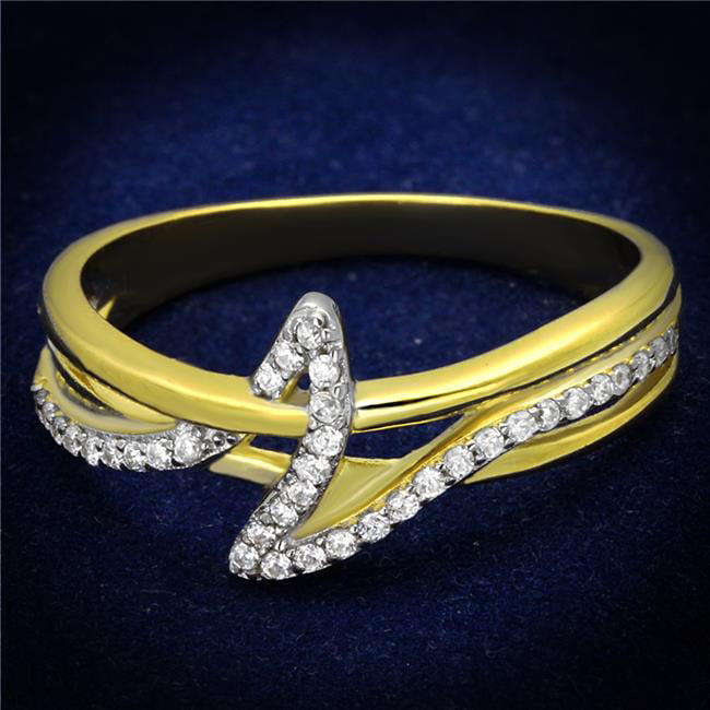TS461-7 Women Gold & Rhodium 925 Sterling Silver Ring with AAA Grade CZ in Clear - Size 7