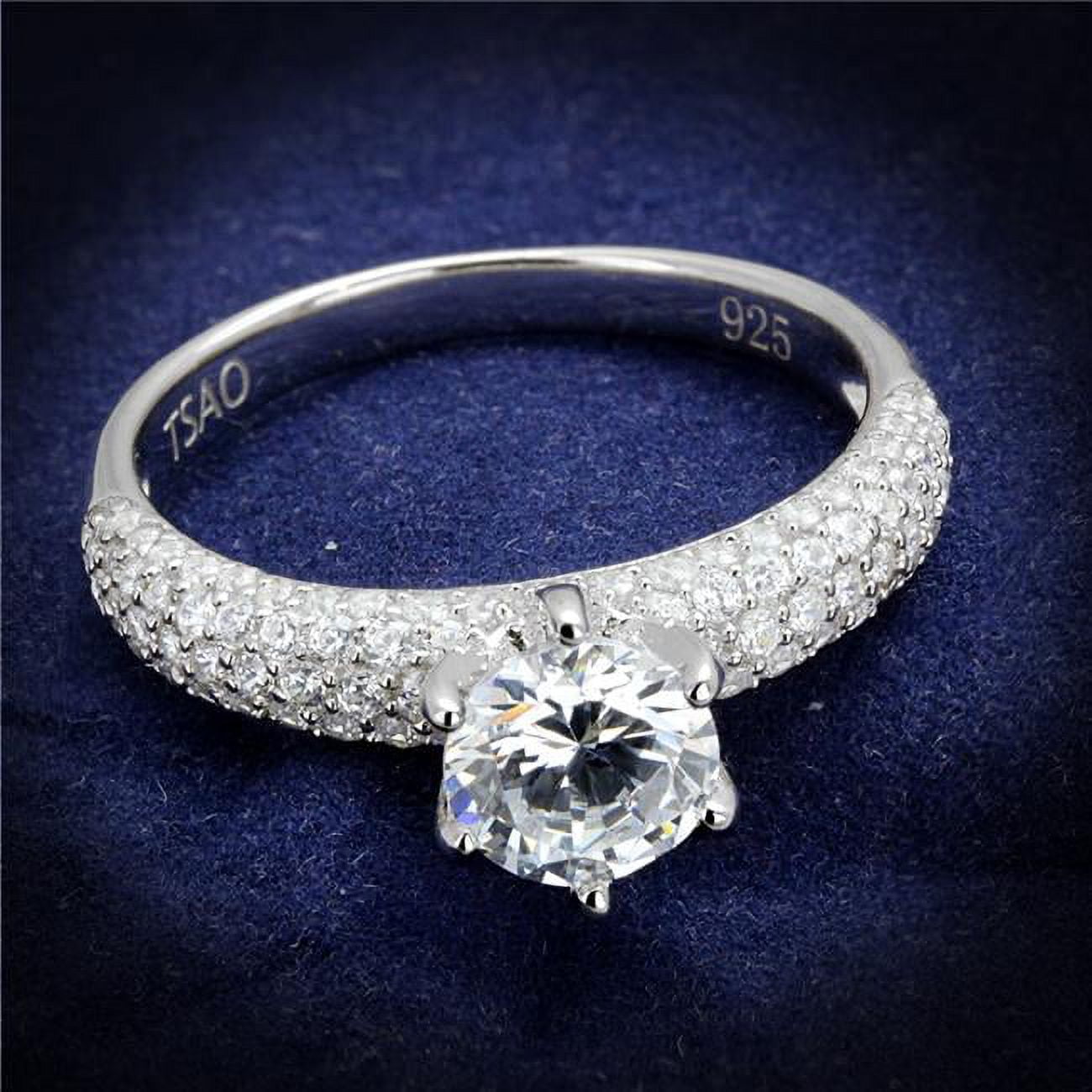 TS521-10 Women Rhodium 925 Sterling Silver Ring with AAA Grade CZ in Clear - Size 10