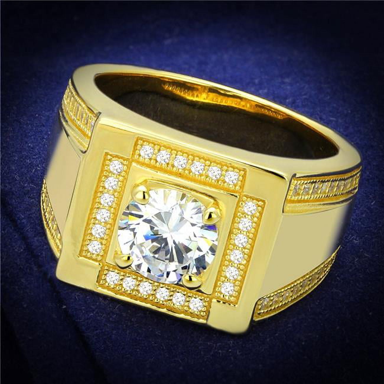 Men Gold 925 Sterling Silver Ring with AAA Grade CZ in Clear - Size 8