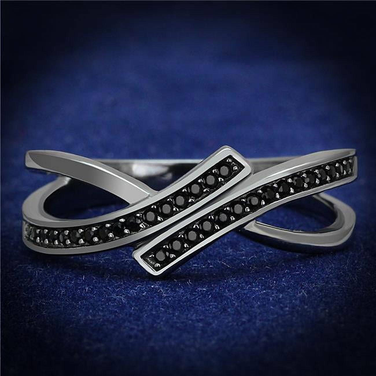 TS599-5 Women Ruthenium 925 Sterling Silver Ring with Synthetic in Jet - Size 5