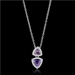 Picture of Alamode TS607-16 Women Rhodium 925 Sterling Silver Chain Pendant with AAA Grade CZ in Amethyst - 16 in.