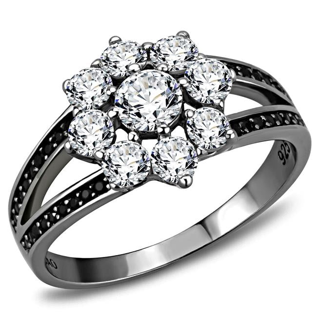 TS611-9 Women Ruthenium 925 Sterling Silver Ring with AAA Grade CZ in Clear - Size 9