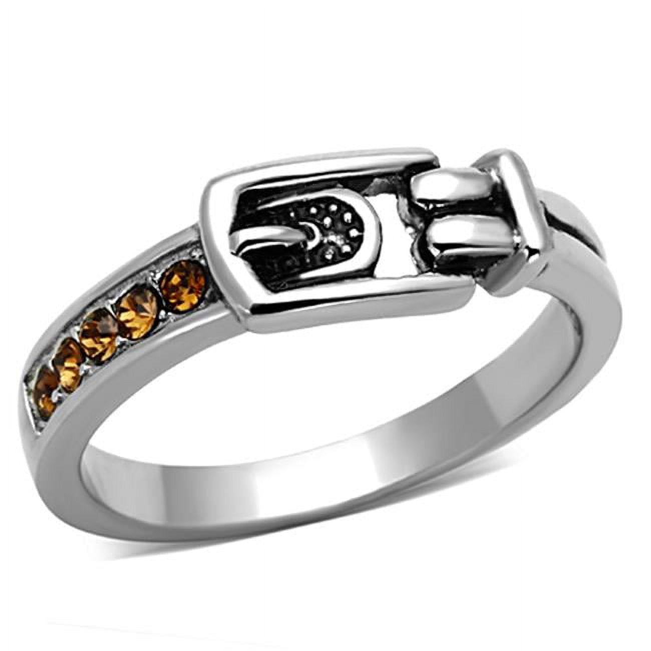Women High Polished Stainless Steel Ring with Top Grade Crystal in Smoked Quartz - Size 6