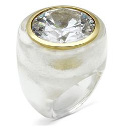 Women Gold Brass Ring with AAA Grade CZ in Clear - Size 10