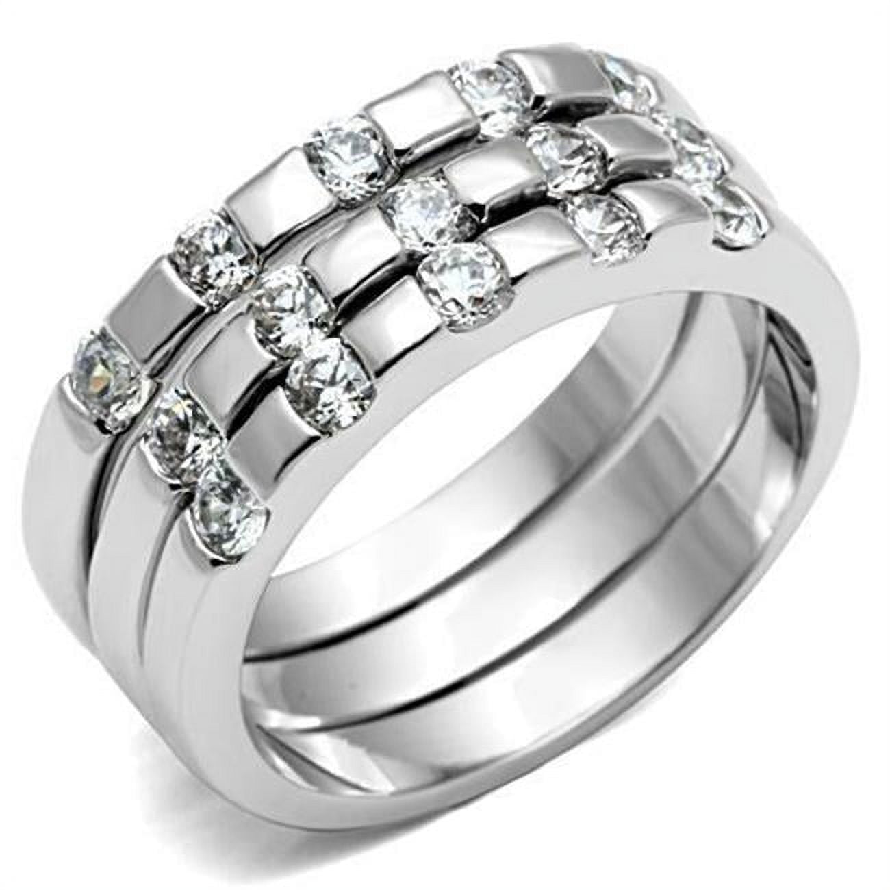 Women Rhodium Brass Ring with AAA Grade CZ in Clear - Size 7