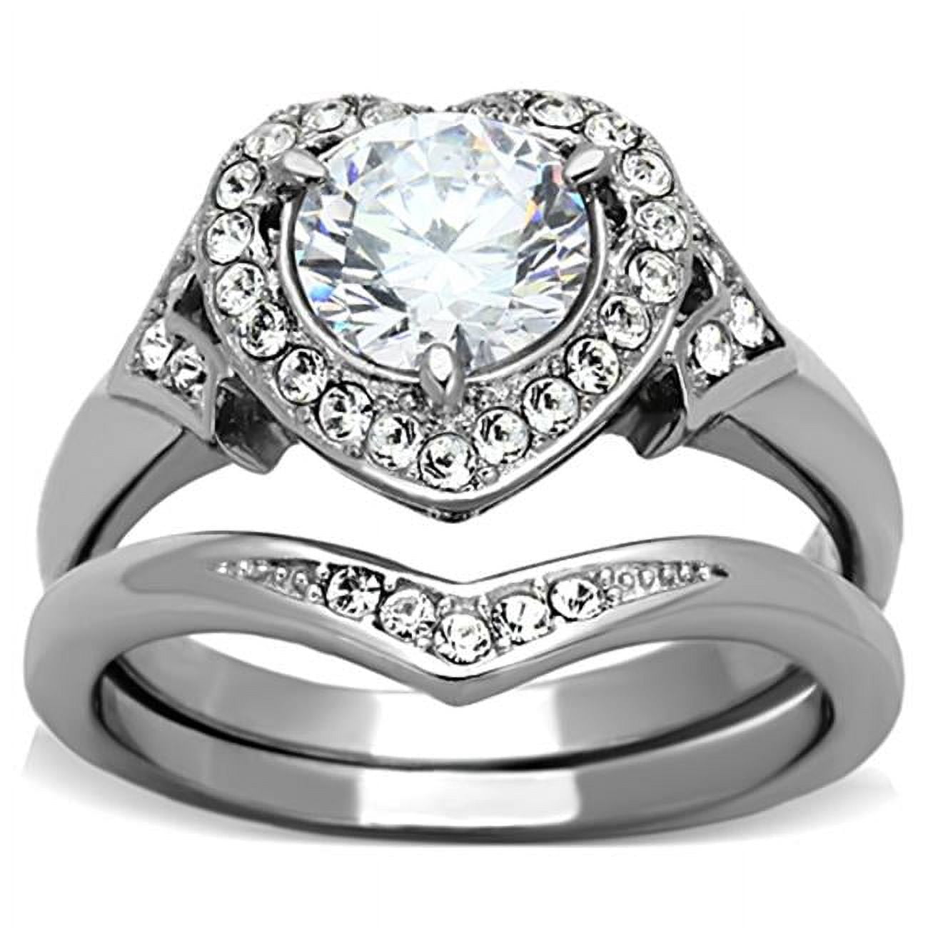 Women High Polished Stainless Steel Ring with AAA Grade CZ in Clear - Size 8