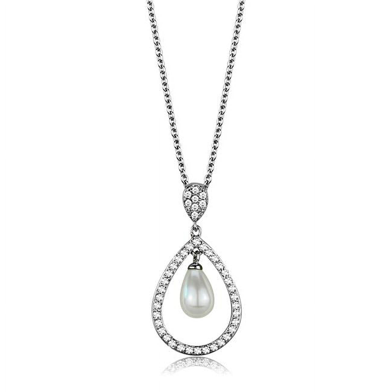 Picture of Alamode 3W1031-16Plus3 Women Rhodium Brass Chain Pendant with Synthetic in White - 16 & 3 in.