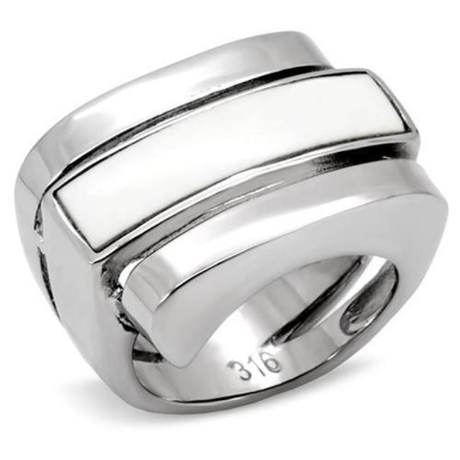 Women High Polished Stainless Steel Ring with Semi-Precious in White - Size 9