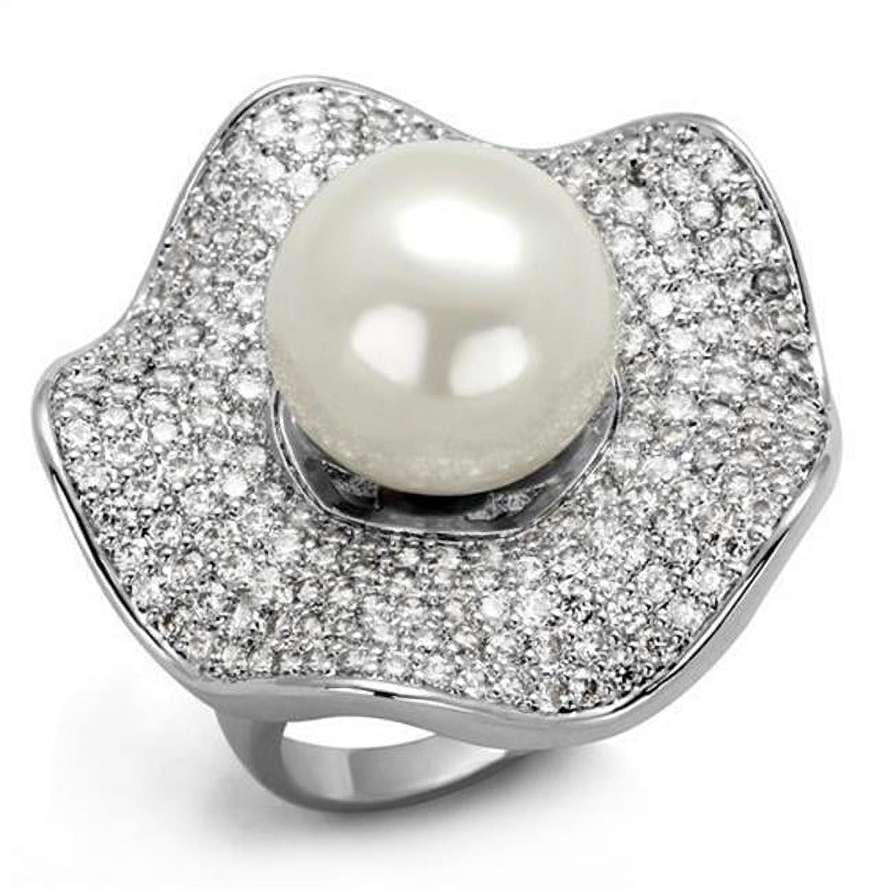 Picture of Alamode 3W1080-6 Women Rhodium Brass Ring with Synthetic in White - Size 6
