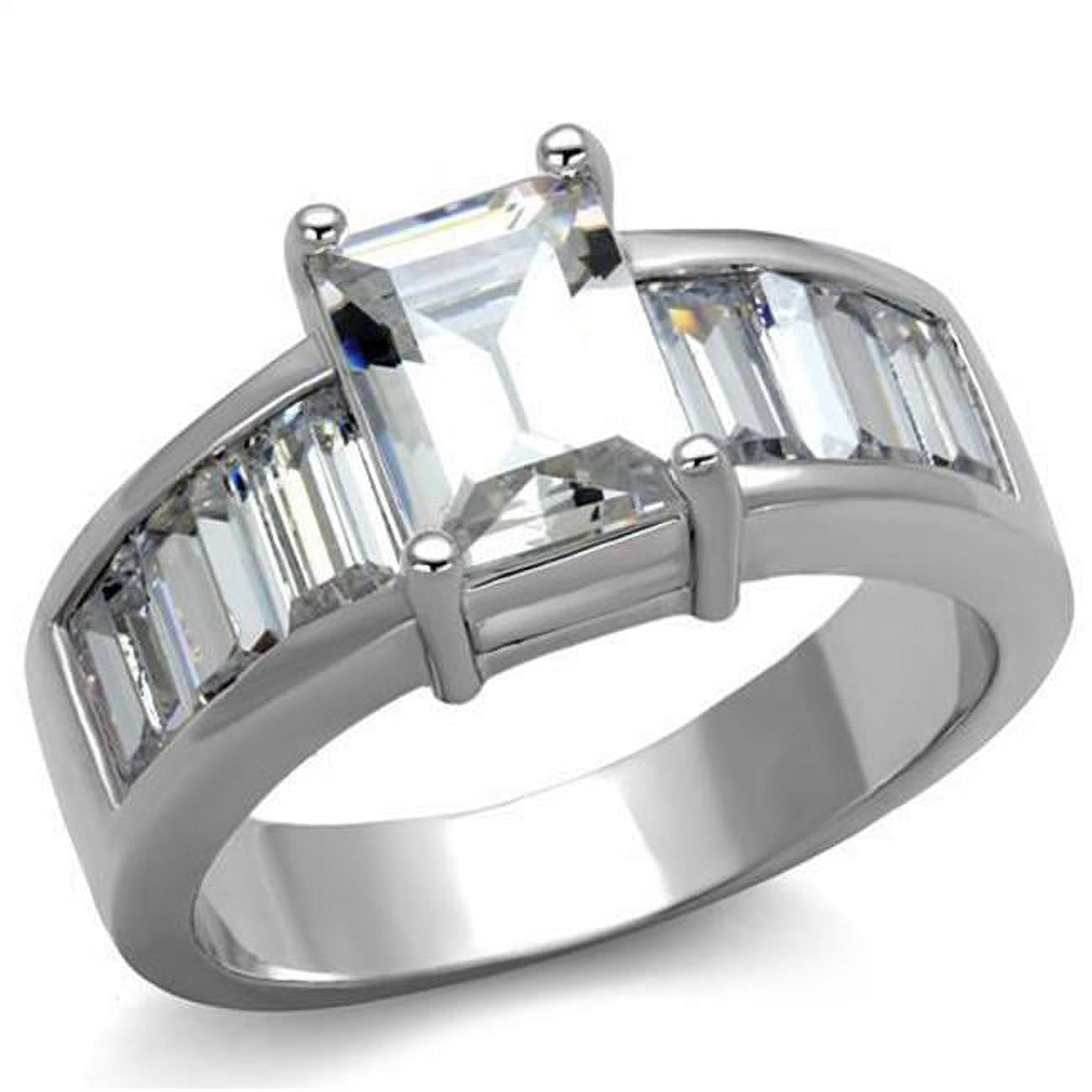 Women Rhodium Brass Ring with AAA Grade CZ in Clear - Size 10