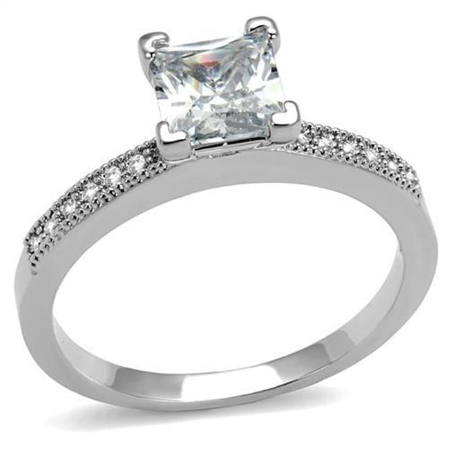 Women Rhodium Brass Ring with AAA Grade CZ in Clear - Size 6