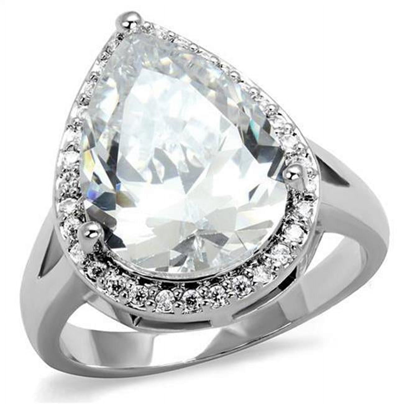 Women Rhodium Brass Ring with AAA Grade CZ in Clear - Size 7