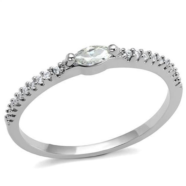 Women Rhodium Brass Ring with AAA Grade CZ in Clear - Size 7