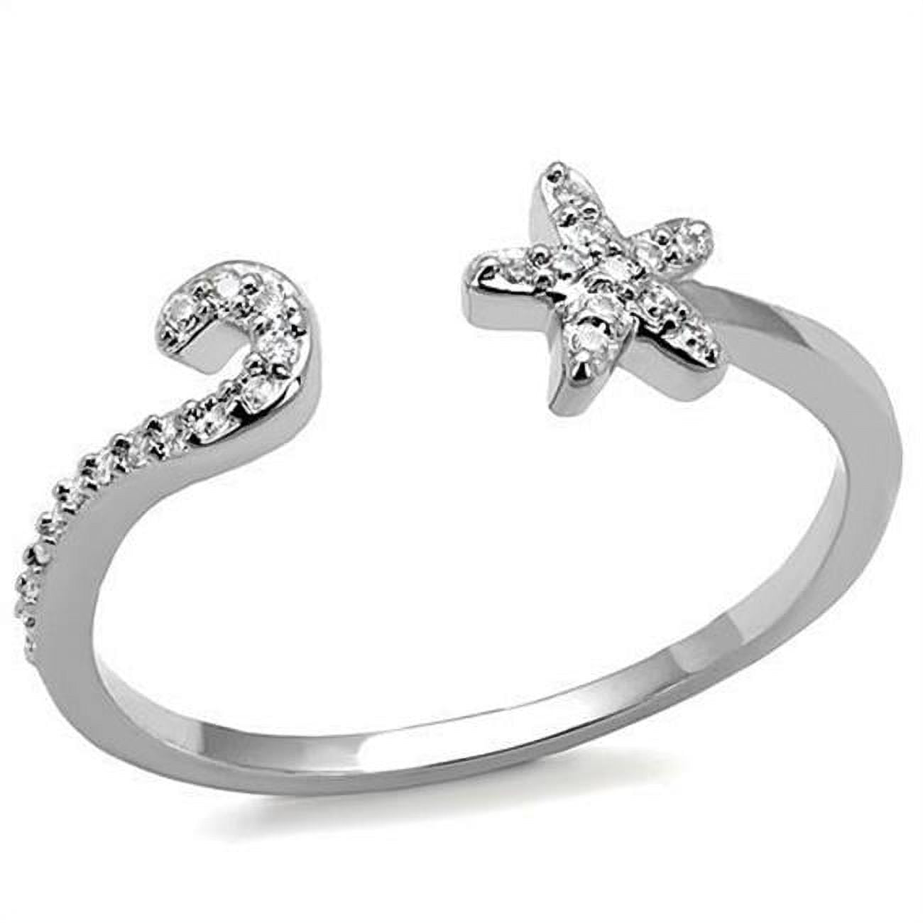 Women Rhodium Brass Ring with AAA Grade CZ in Clear - Size 8