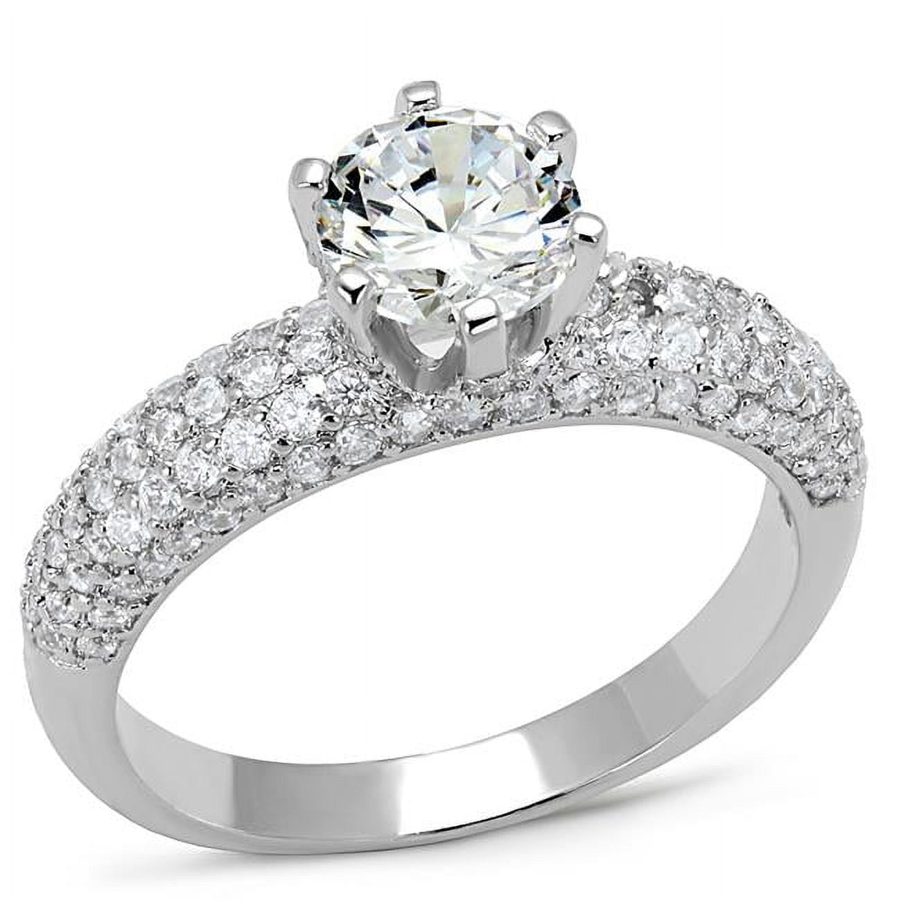 Women Rhodium Brass Ring with AAA Grade CZ in Clear - Size 10