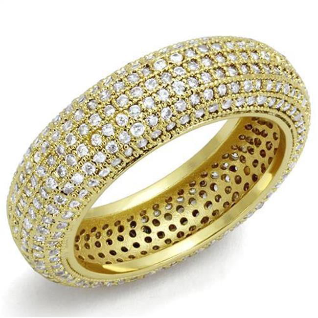 Women Gold Brass Ring with AAA Grade CZ in Clear - Size 8