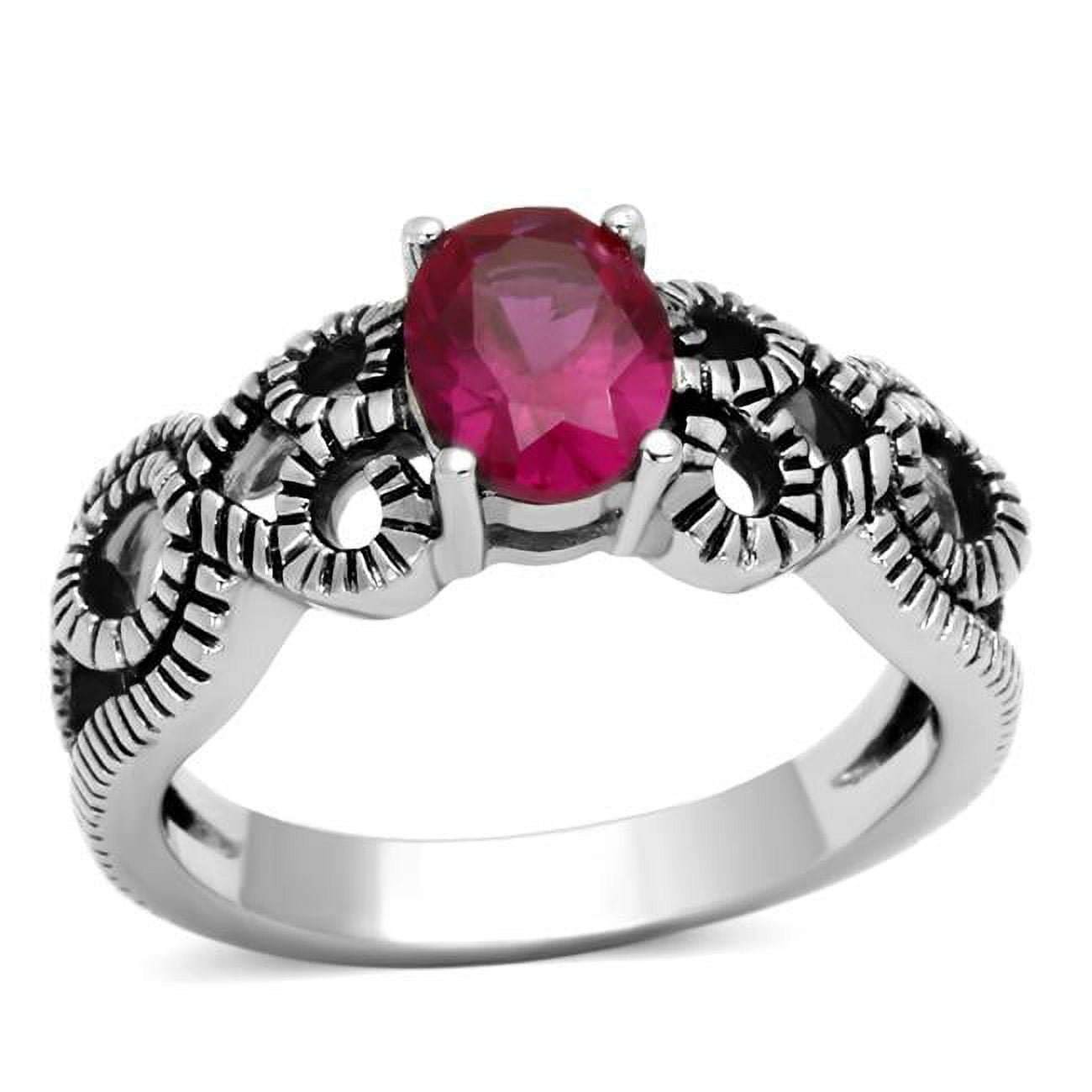 Women High Polished Stainless Steel Ring with AAA Grade CZ in Ruby - Size 6