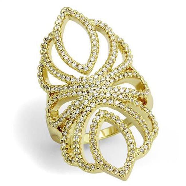 Women Gold Brass Ring with AAA Grade CZ in Clear - Size 9