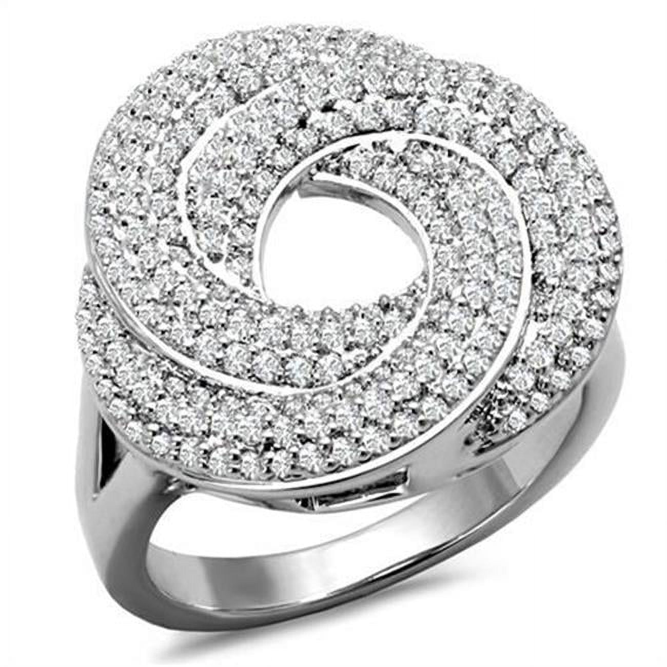 Women Rhodium Brass Ring with AAA Grade CZ in Clear - Size 8
