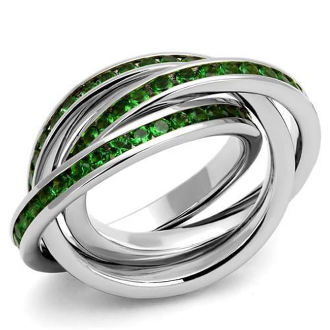 Women Rhodium Brass Ring with Synthetic in Emerald - Size 7