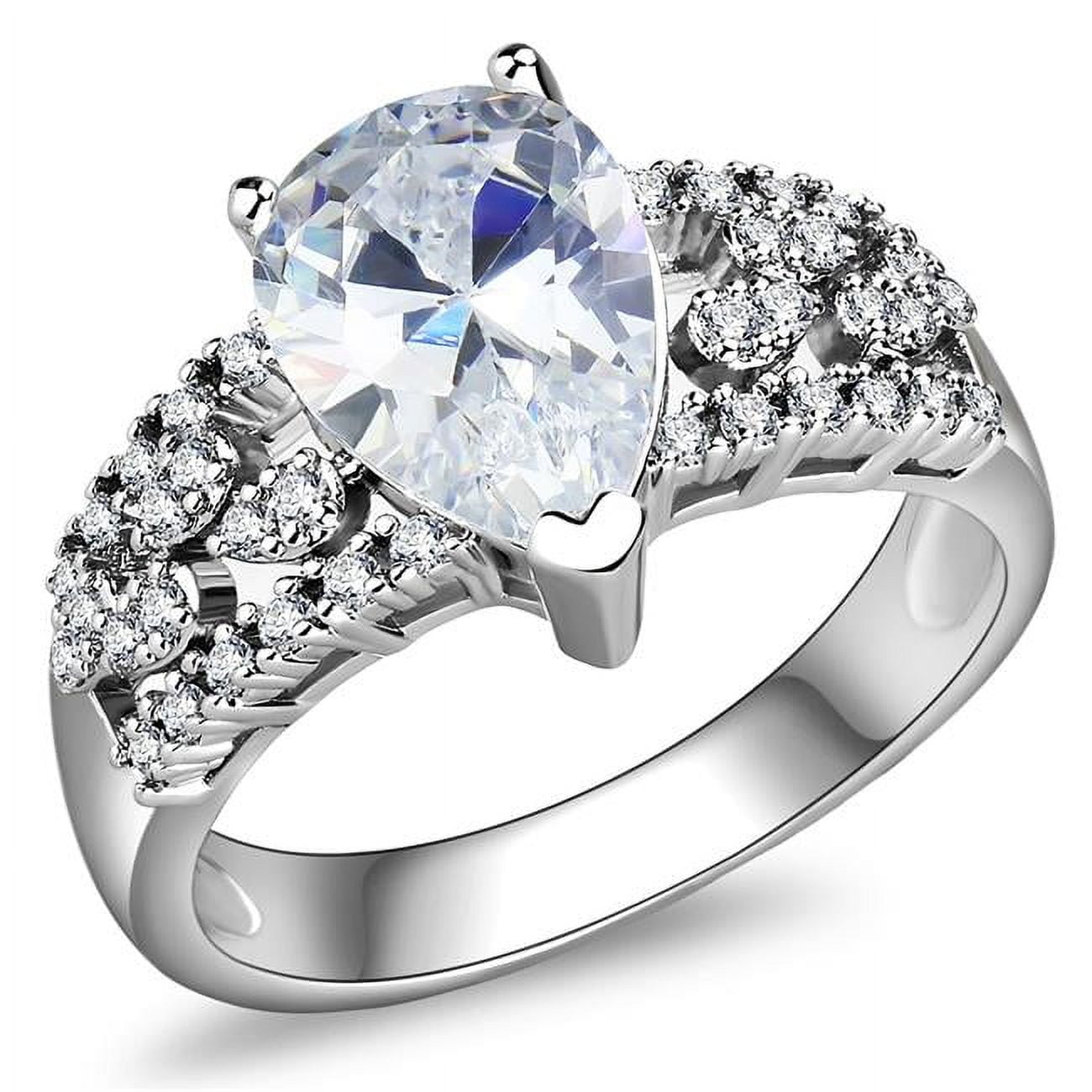 Women Rhodium Brass Ring with AAA Grade CZ in Clear - Size 5
