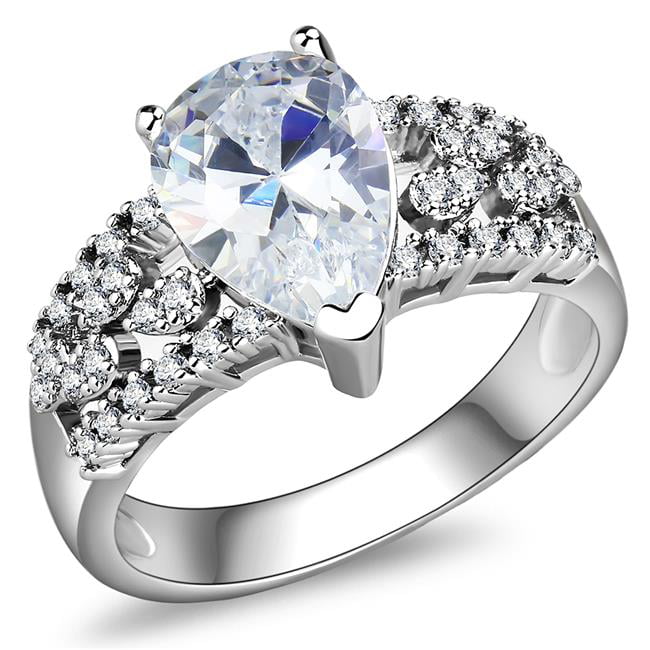 Women Rhodium Brass Ring with AAA Grade CZ in Clear - Size 6