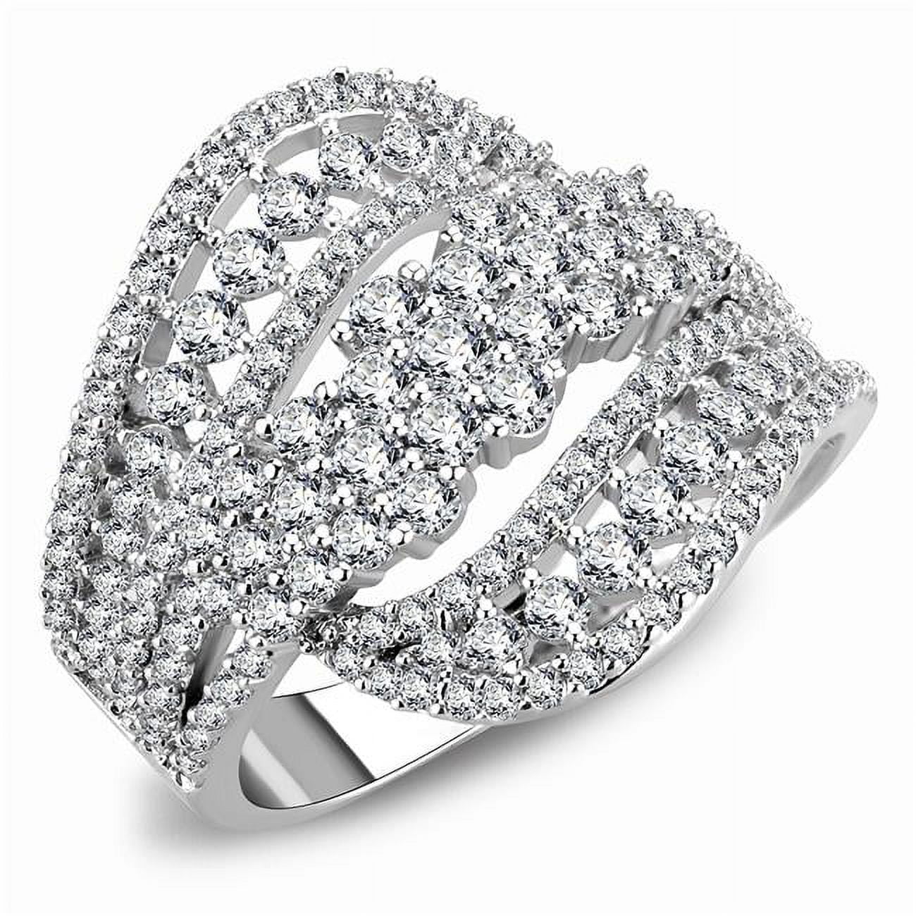 Women Rhodium Brass Ring with AAA Grade CZ in Clear - Size 5