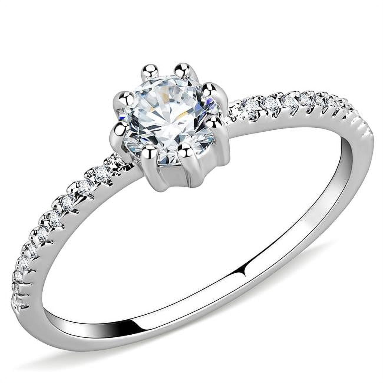 Women Rhodium Brass Ring with AAA Grade CZ in Clear - Size 7