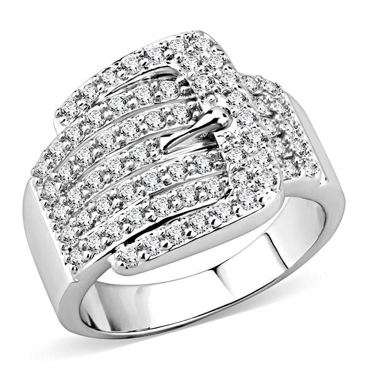 Women Rhodium Brass Ring with AAA Grade CZ in Clear - Size 8