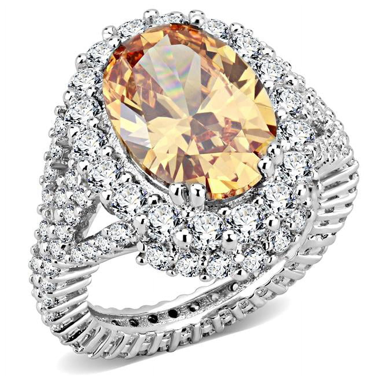 Women Rhodium Brass Ring with AAA Grade CZ in Champagne - Size 9
