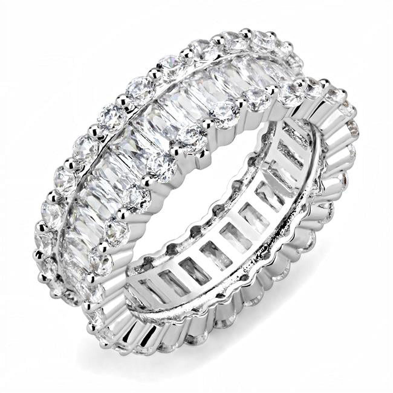 Women Rhodium Brass Ring with AAA Grade CZ in Clear - Size 9