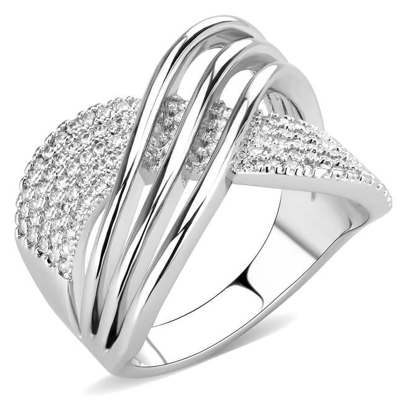 Women Rhodium Brass Ring with AAA Grade CZ in Clear - Size 9