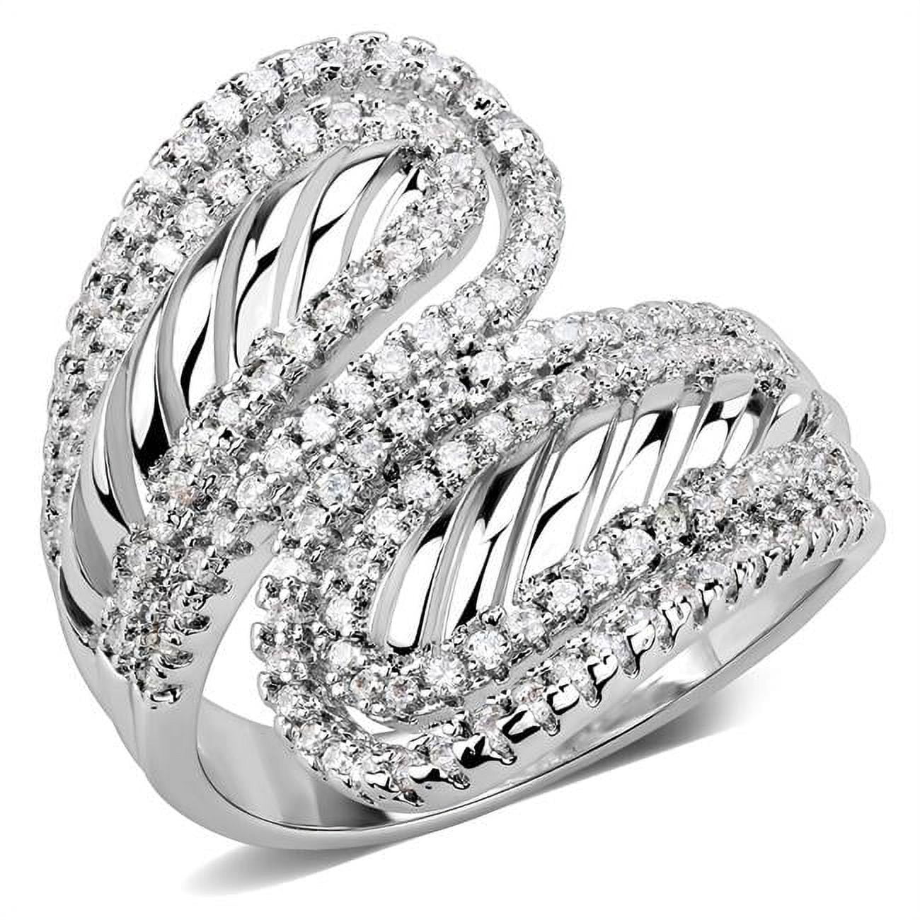 Women Rhodium Brass Ring with AAA Grade CZ in Clear - Size 7