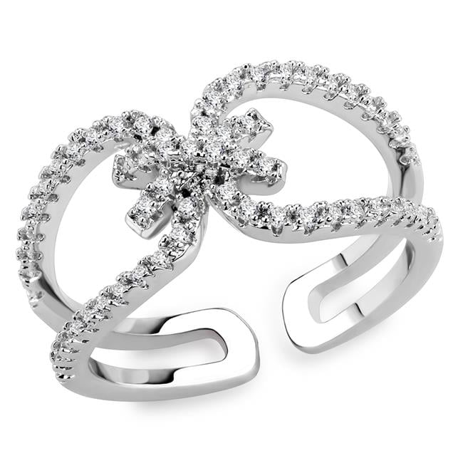 Women Rhodium Brass Ring with AAA Grade CZ in Clear - Size 9