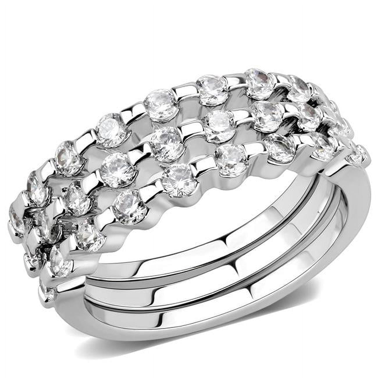 Women Rhodium Brass Ring with AAA Grade CZ in Clear - Size 6