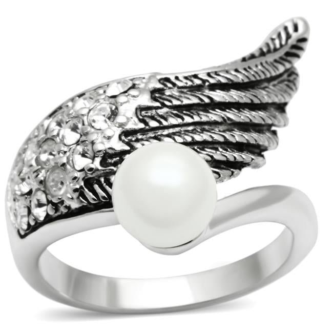 Women Rhodium Brass Ring with Synthetic in White - Size 7