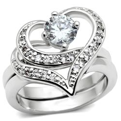 Women Rhodium Brass Ring with AAA Grade CZ in Clear - Size 5