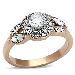 Women Two-Tone IP Rose Gold Stainless Steel Ring with AAA Grade CZ in Clear - Size 8