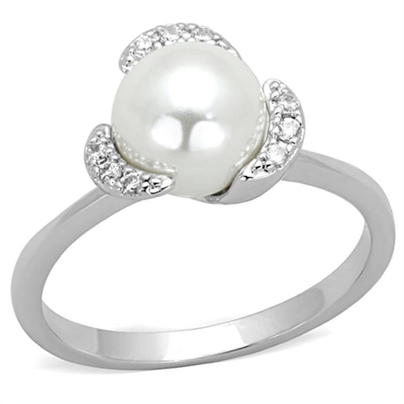 Women Rhodium Brass Ring with Synthetic in White - Size 9