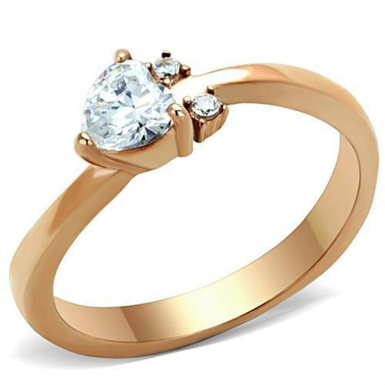 Women IP Rose Gold Stainless Steel Ring with AAA Grade CZ in Clear - Size 8