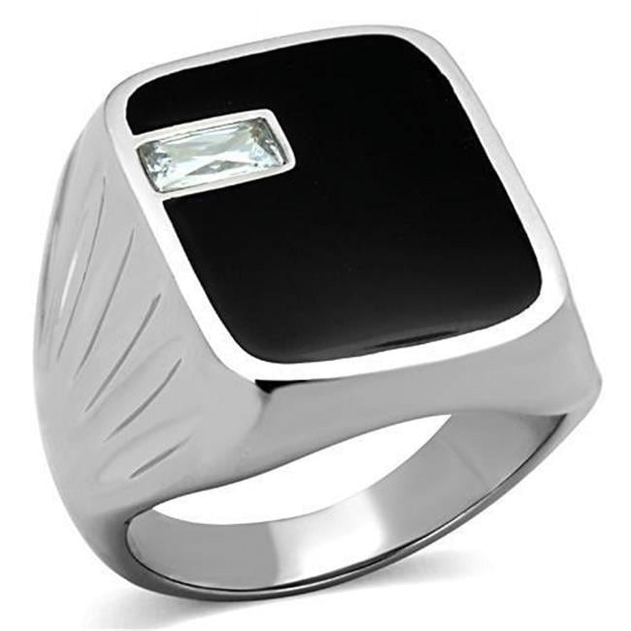 Men High Polished Stainless Steel Ring with AAA Grade CZ in Clear - Size 11