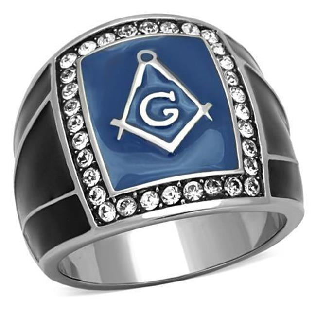 TK1612-8 Men High Polished Stainless Steel Ring with Top Grade Crystal in Clear - Size 8