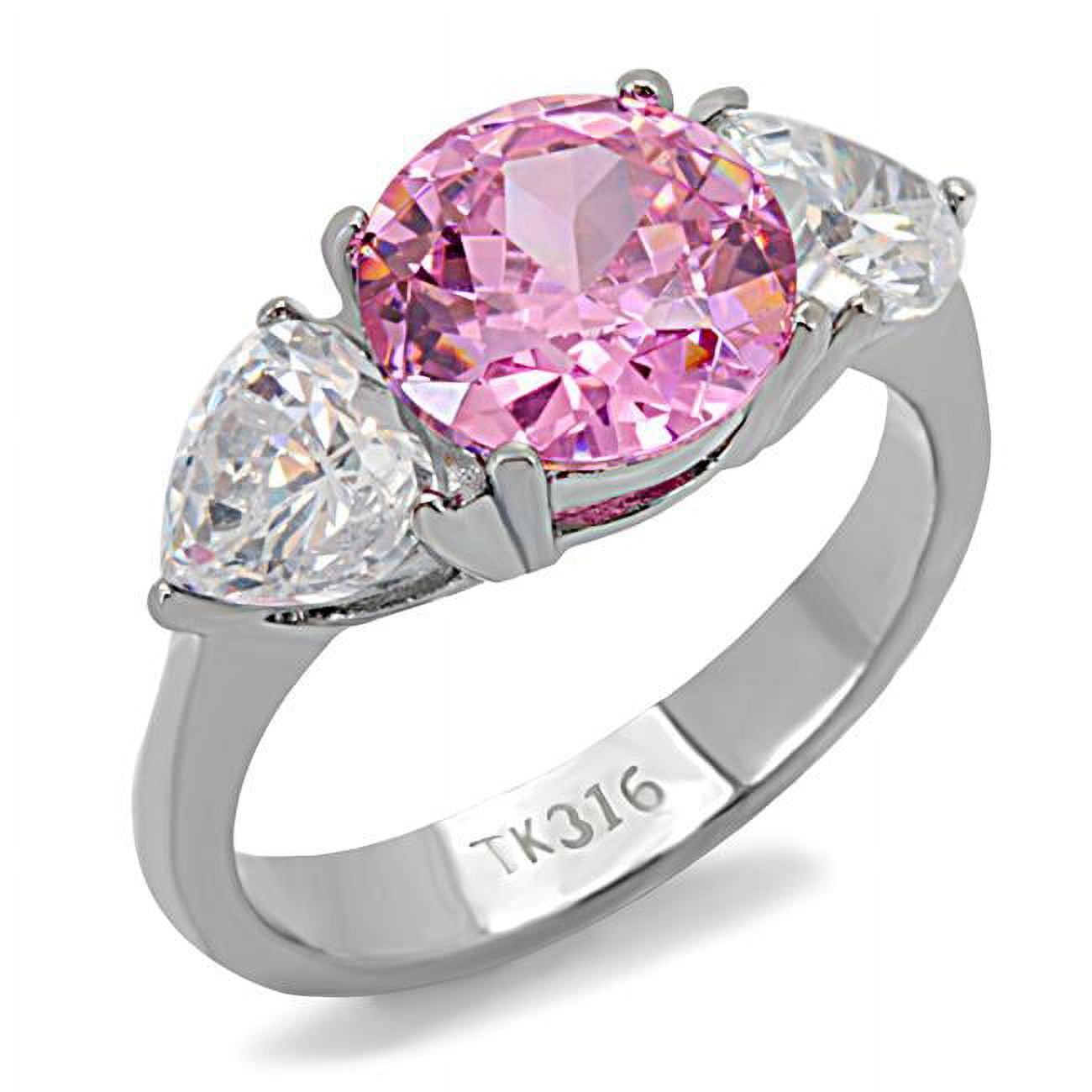 TK164-10 Women High Polished Stainless Steel Ring with AAA Grade CZ in Rose - Size 10