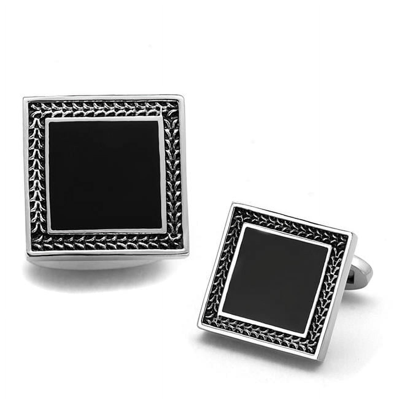 Picture of Alamode TK1651 Men High Polished Stainless Steel Cufflink with Epoxy in Jet