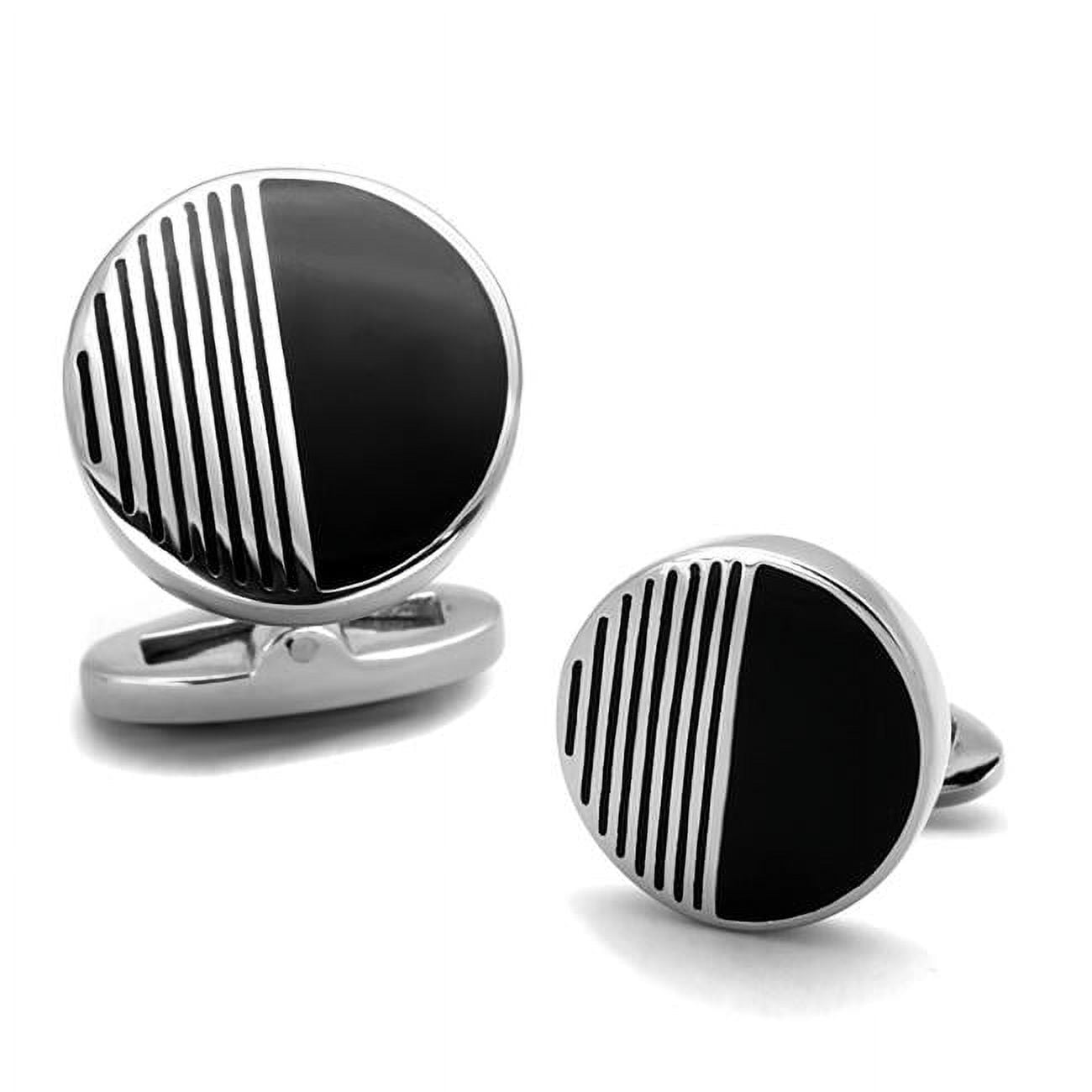 Picture of Alamode TK1654 Men High Polished Stainless Steel Cufflink with Epoxy in Jet