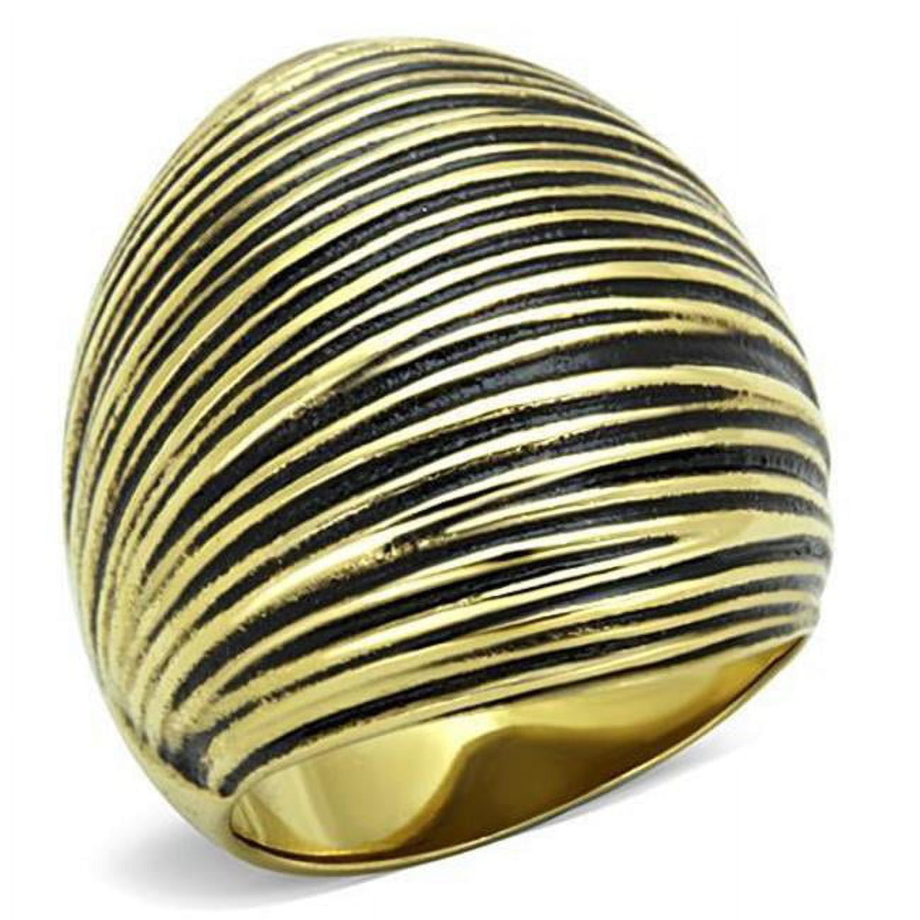 Women IP Gold Stainless Steel Ring with Epoxy in Jet - Size 10
