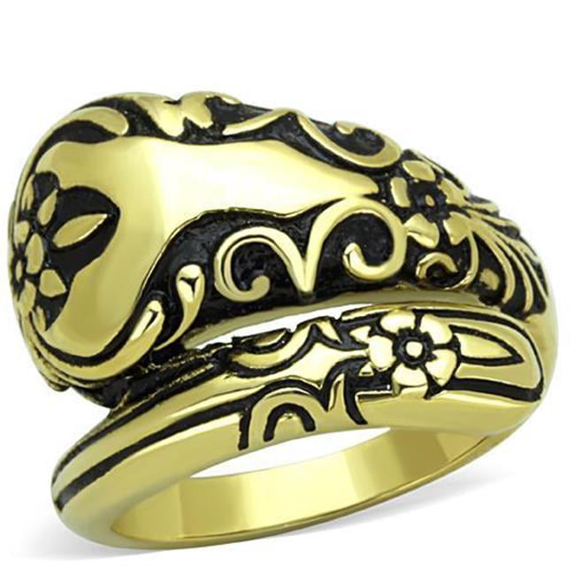 Women IP Gold Stainless Steel Ring with Epoxy in Jet - Size 7