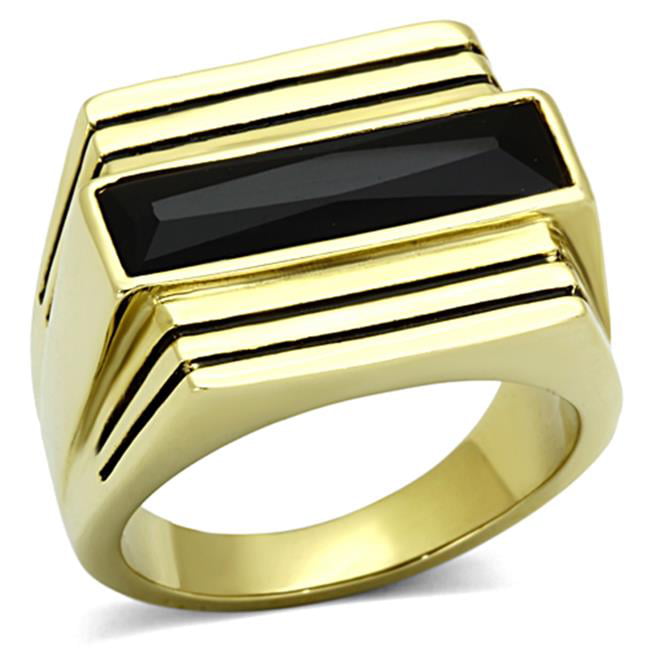Men IP Gold Stainless Steel Ring with Synthetic in Jet - Size 12