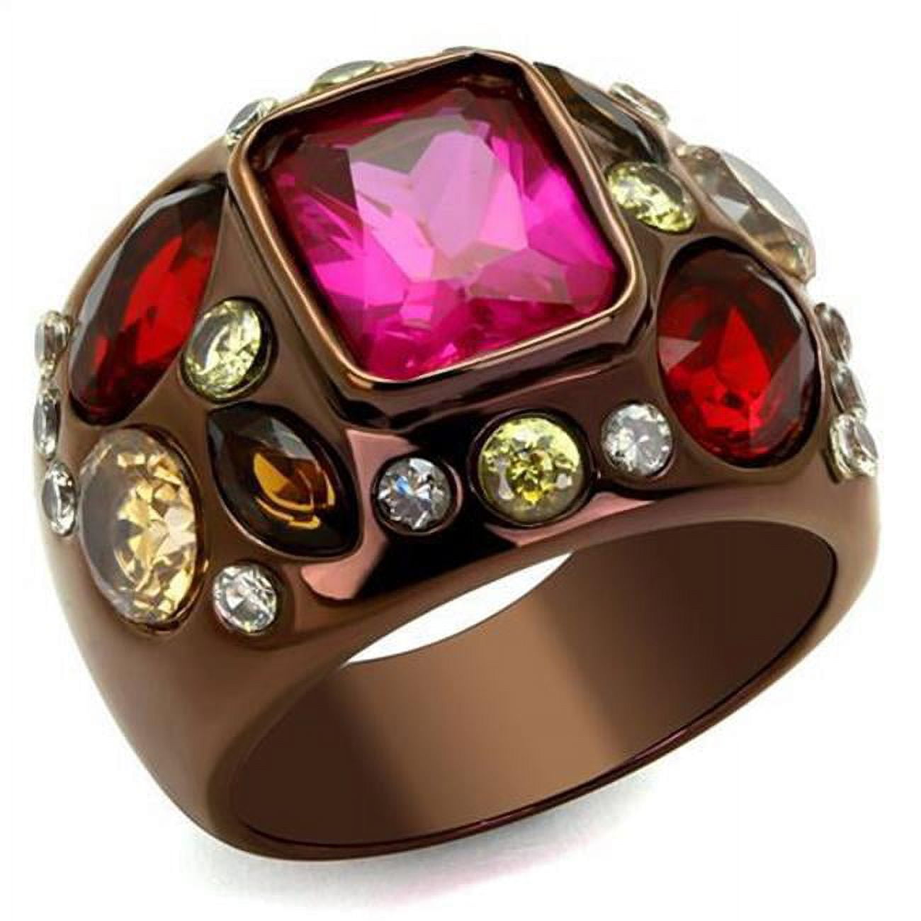 Women IP Coffee Light Stainless Steel Ring with AAA Grade CZ in Ruby - Size 8